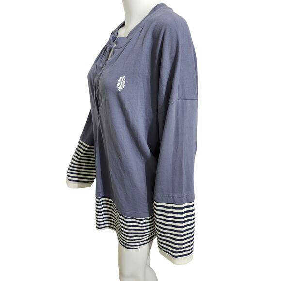 Free People Movement Side To Side Layer M Top Blue White Stripe Pullover Tunic - Picture 7 of 8